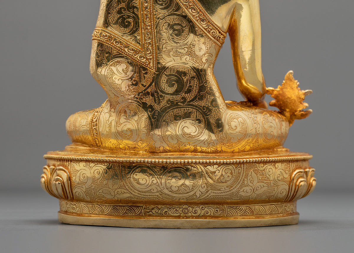 24K Gold Gilded Copper Statue of Medicine Buddha: Himalayan Buddhist Sacred Art