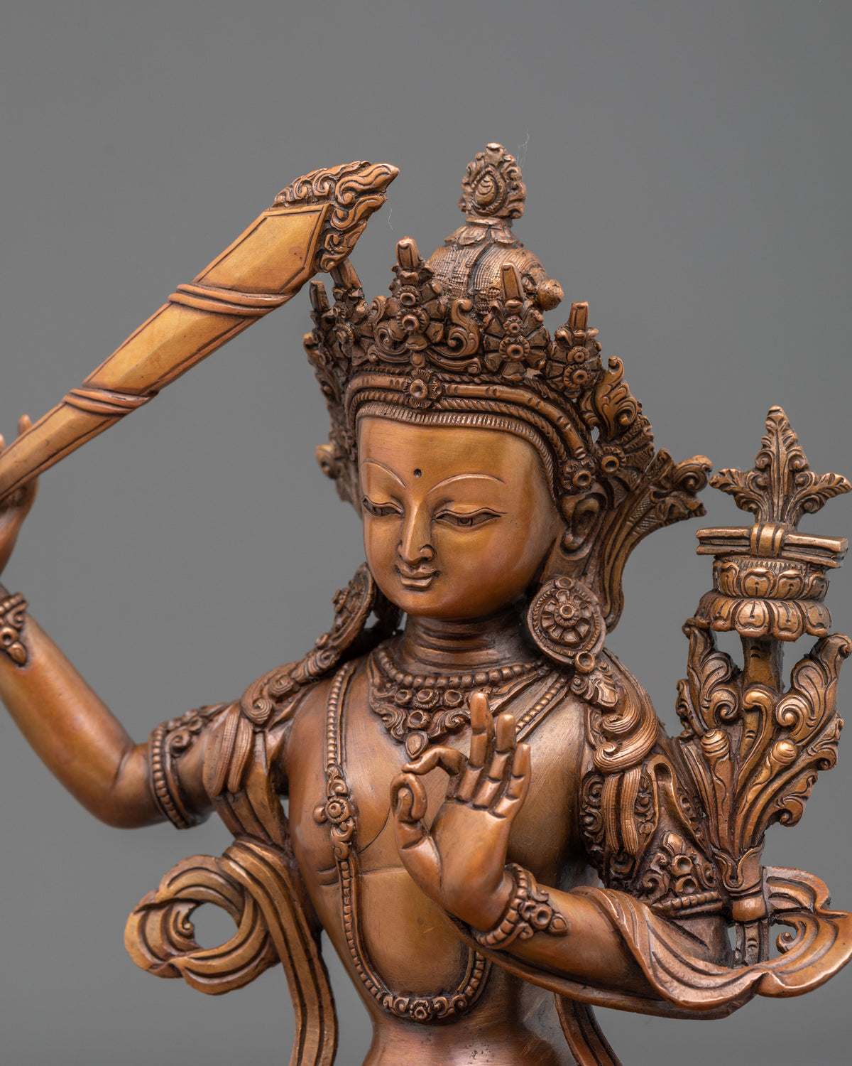 Manjushri Oxidized Copper Sculpture | Himalayan Buddhist Sacred Art