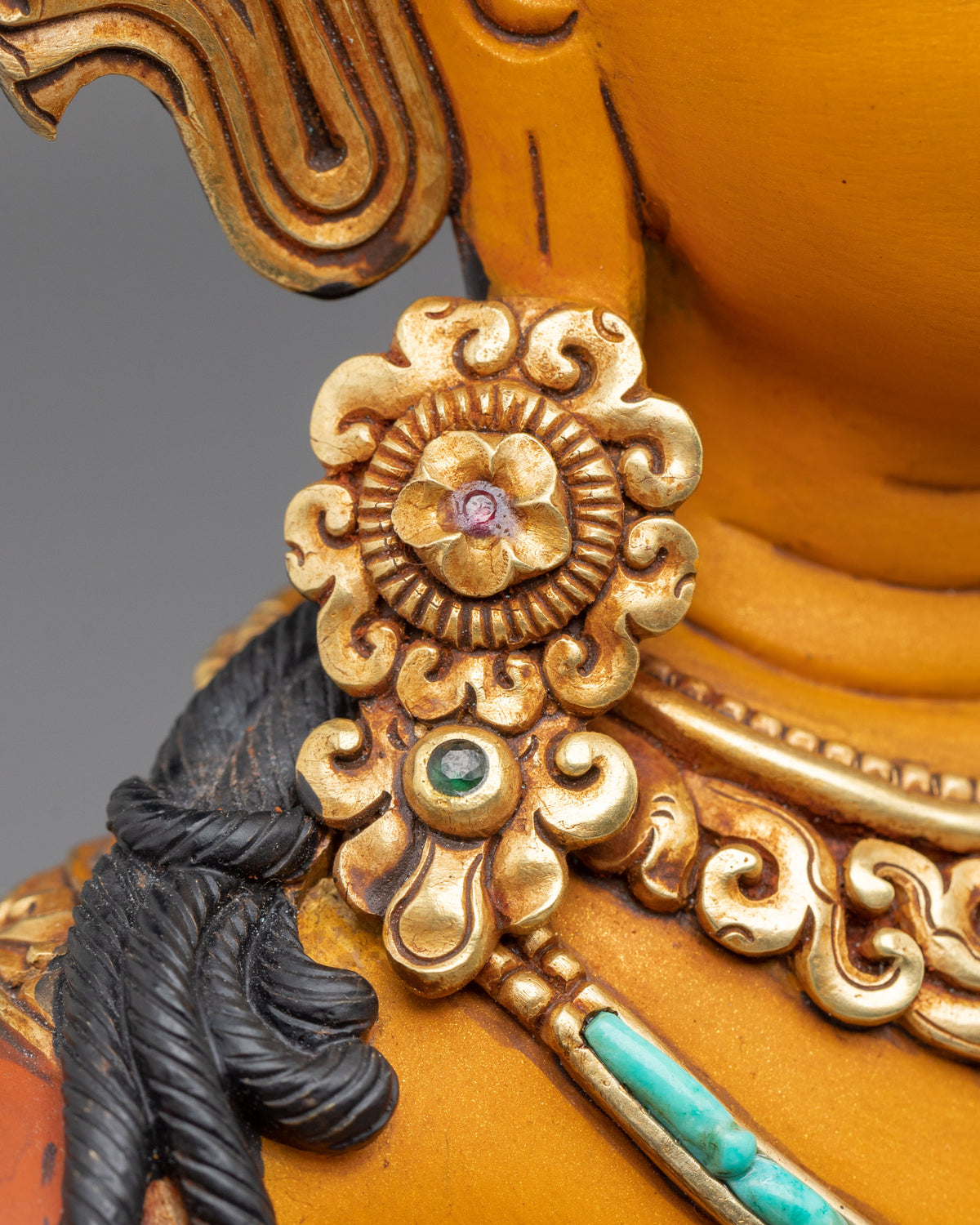 Manjushri Wisdom Sculpture | Copper Statue with Gemstone Details