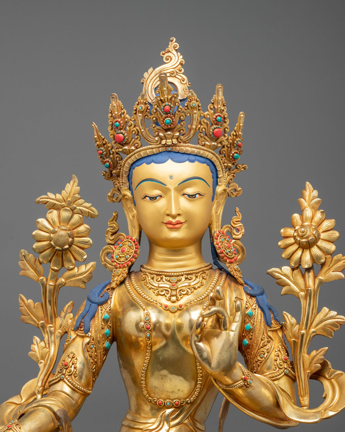 Green Tara 24K Fire Gold Gliding Statue | Buddhist Home Decoration