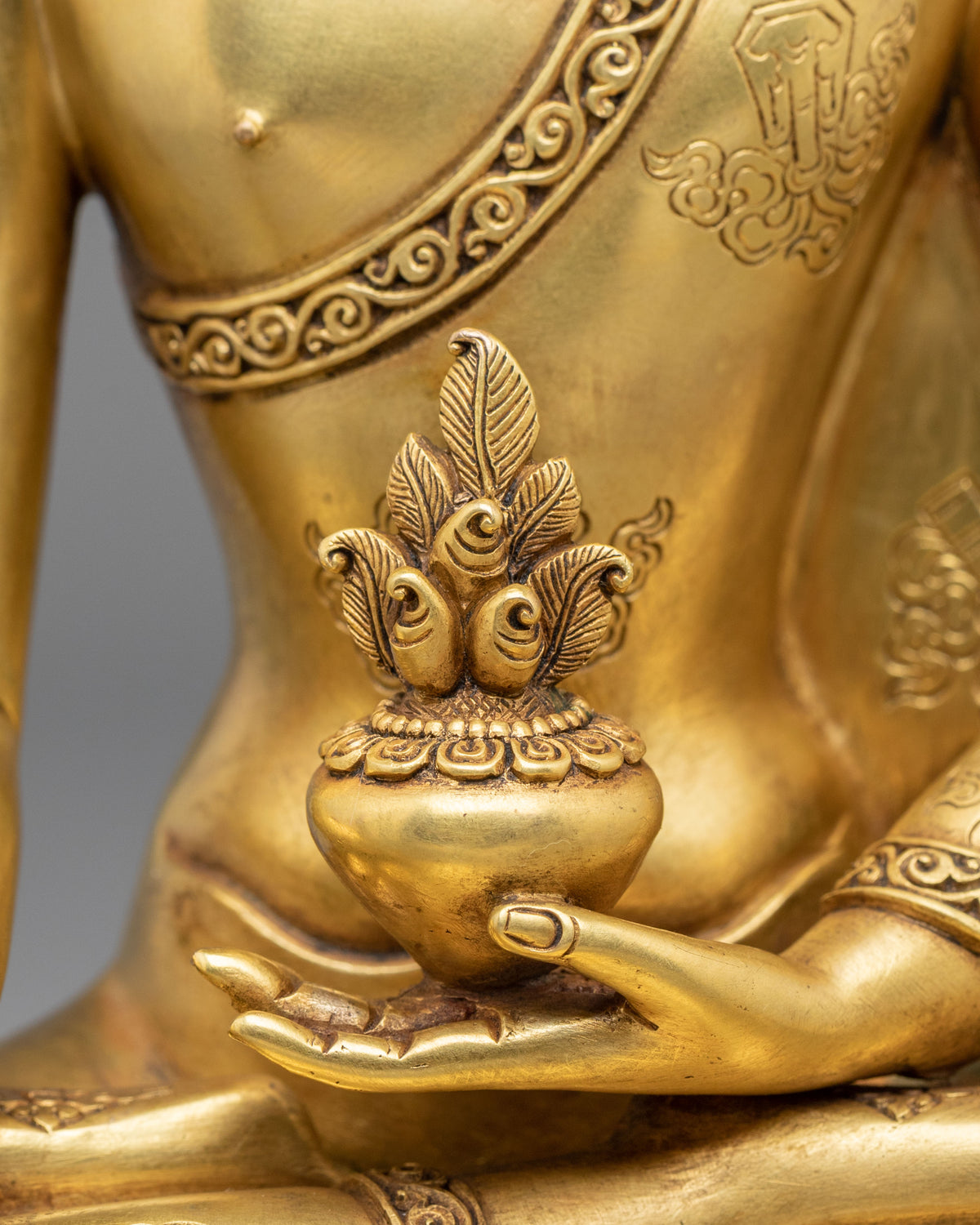 Medicine Buddha Healing Nectar Sculpture | 24K Gold Gilded Buddhist Artwork