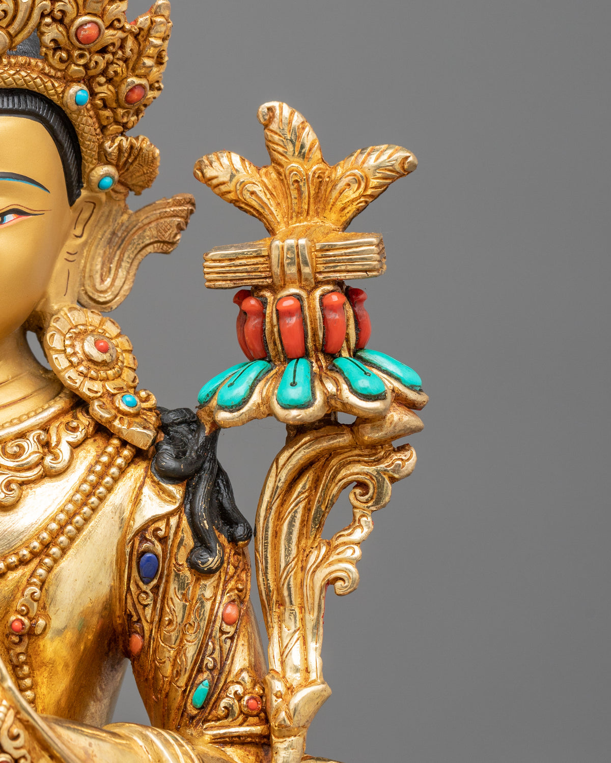 Tikshna Manjushri 24K Gold Gilded Sculpture | Traditional Buddhist Artwork of Sharp Wisdom