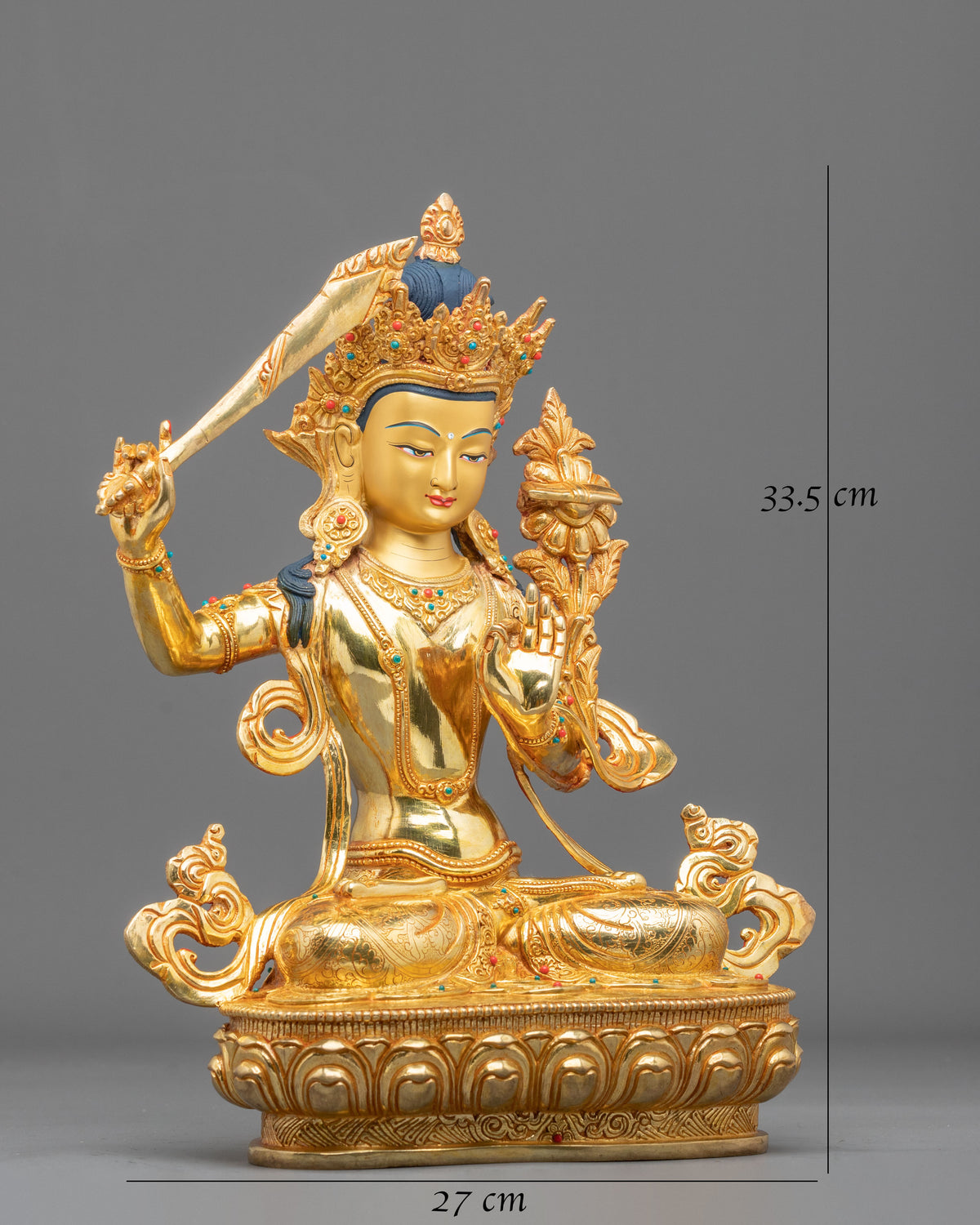 Manjushri 24K Gold Coated Sculpture | Altar Decor