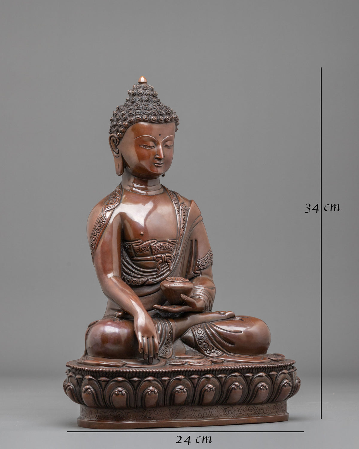 Shakyamuni Buddha Statue: Oxidized Copper Buddhist Sculpture
