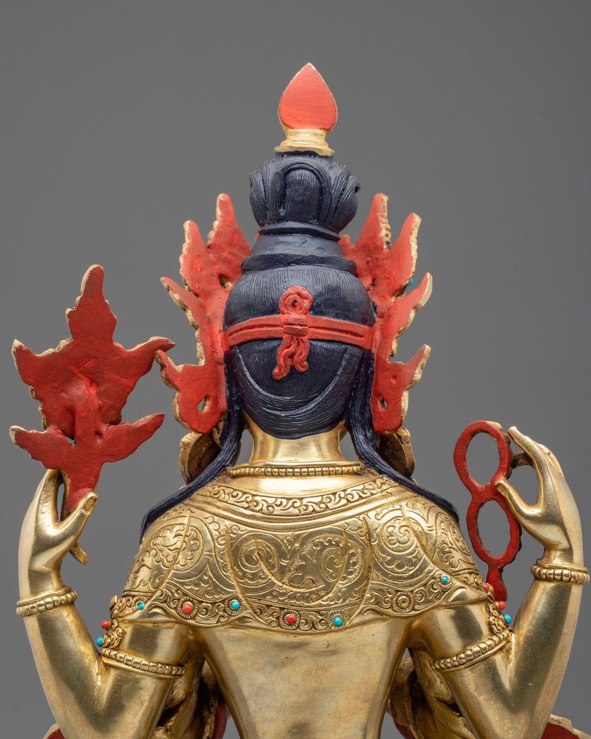 Four-Armed Chenrezig 24K Gold Gilded Sculpture | Bodhisattva of Compassion