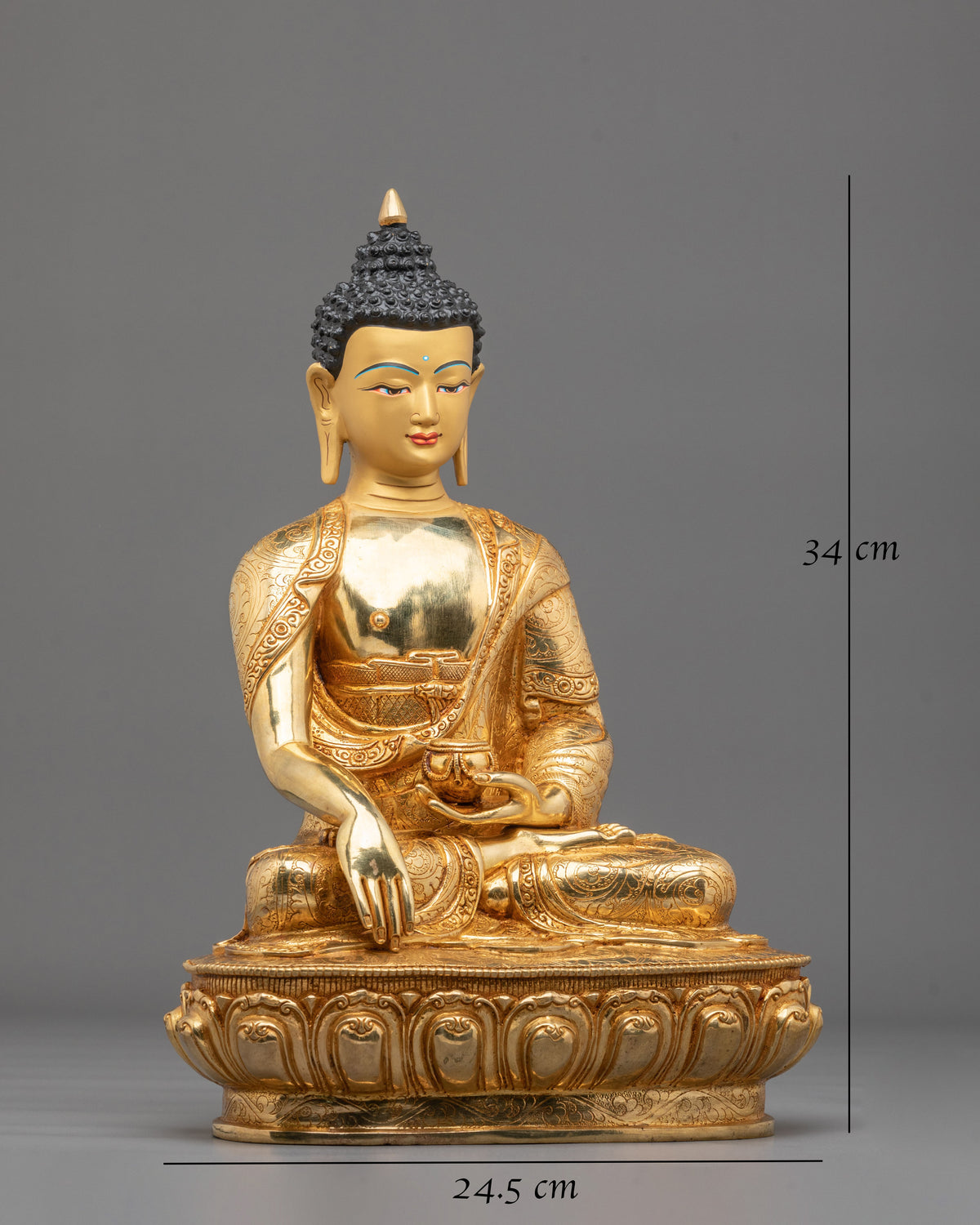Traditional Copper Statue of Shakyamuni Buddha | 24K Gold Gilded Sculpture