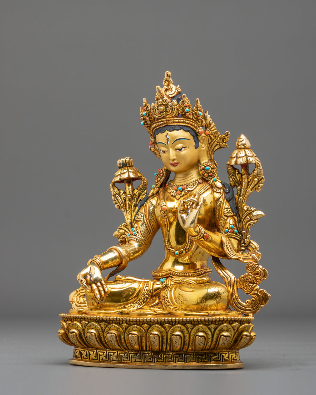 White Tara Goddess of Healing Statue | 24K Gold Gilded Buddhist Sculpture