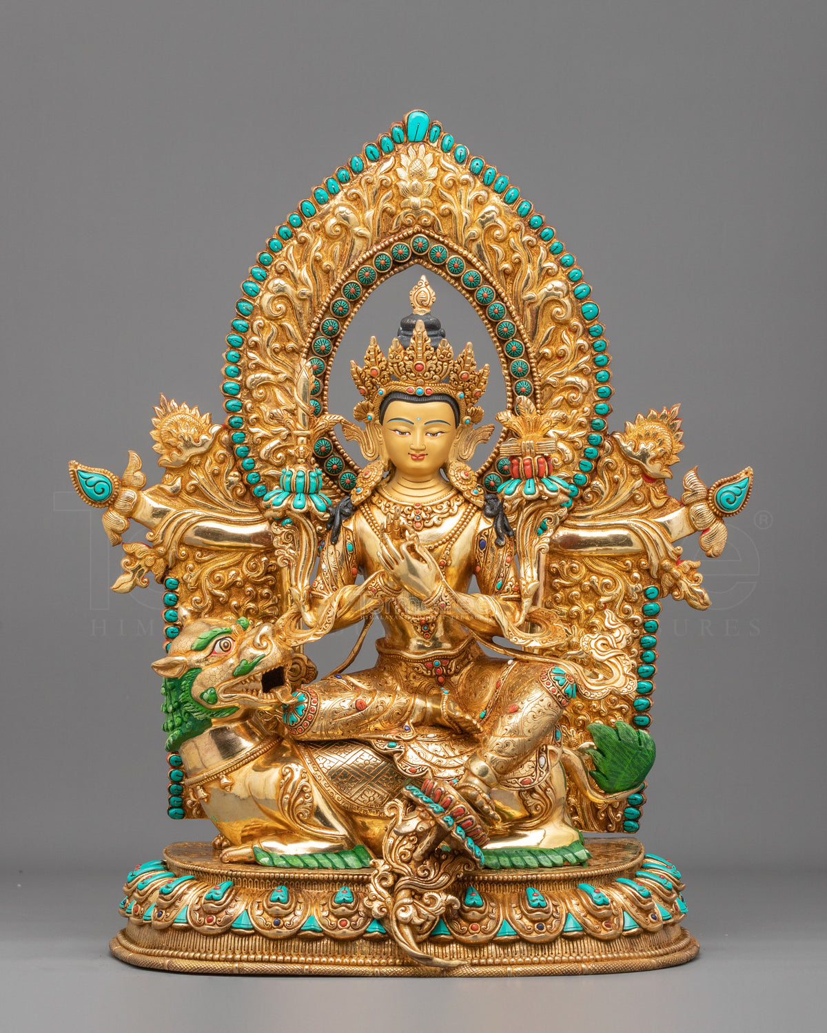 Tikshna Manjushri 24K Gold Gilded Sculpture | Traditional Buddhist Artwork of Sharp Wisdom