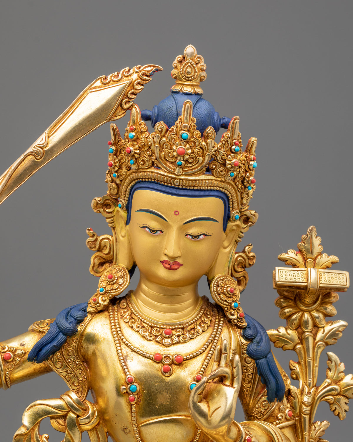 Manjushri Buddhist Wisdom Statue | 24K Gold Gilded Sculpture