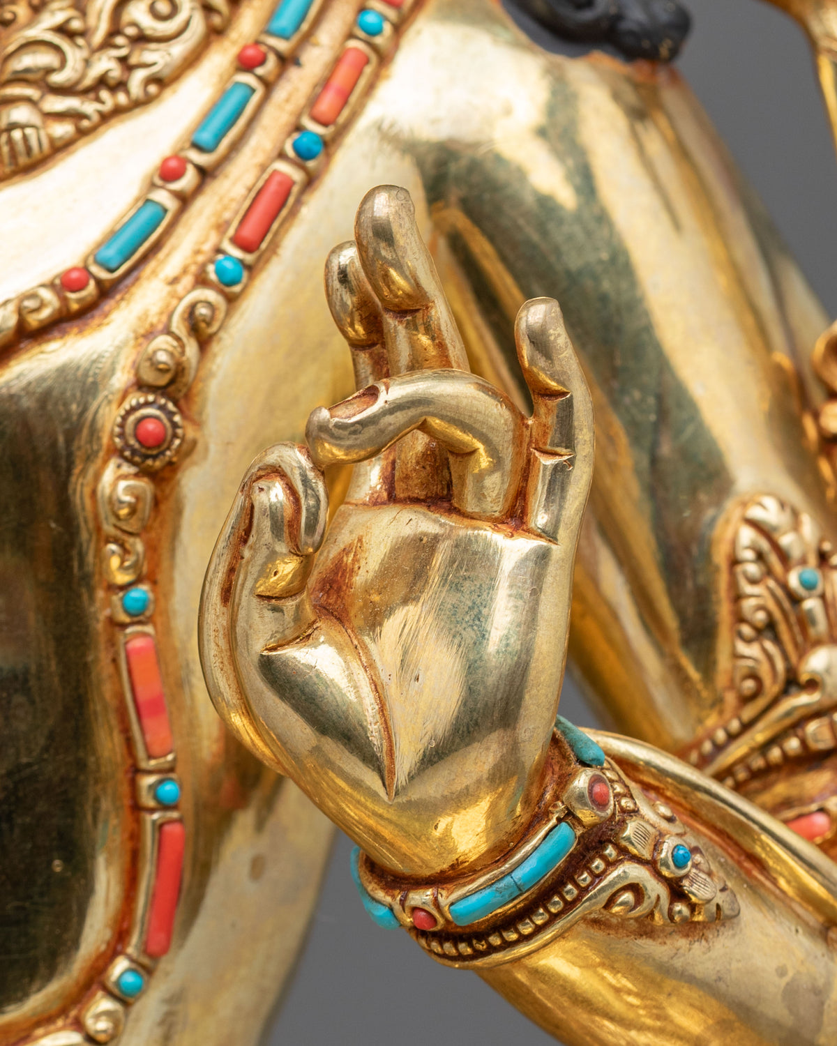 Maha Manjushri Copper Sculpture - 24K Gold Gilded Handcrafted Art