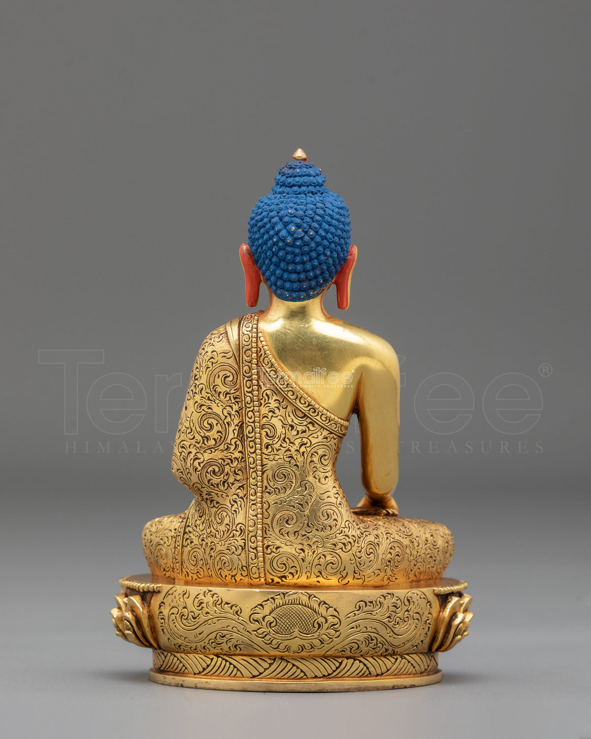 Shakyamuni Buddha Hand Carved Sculpture: 24K Gold Gilded