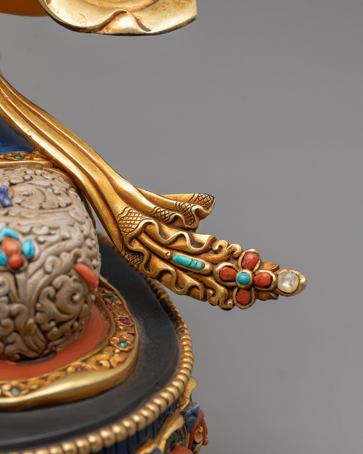 Manjushri Wisdom Sculpture | Copper Statue with Gemstone Details