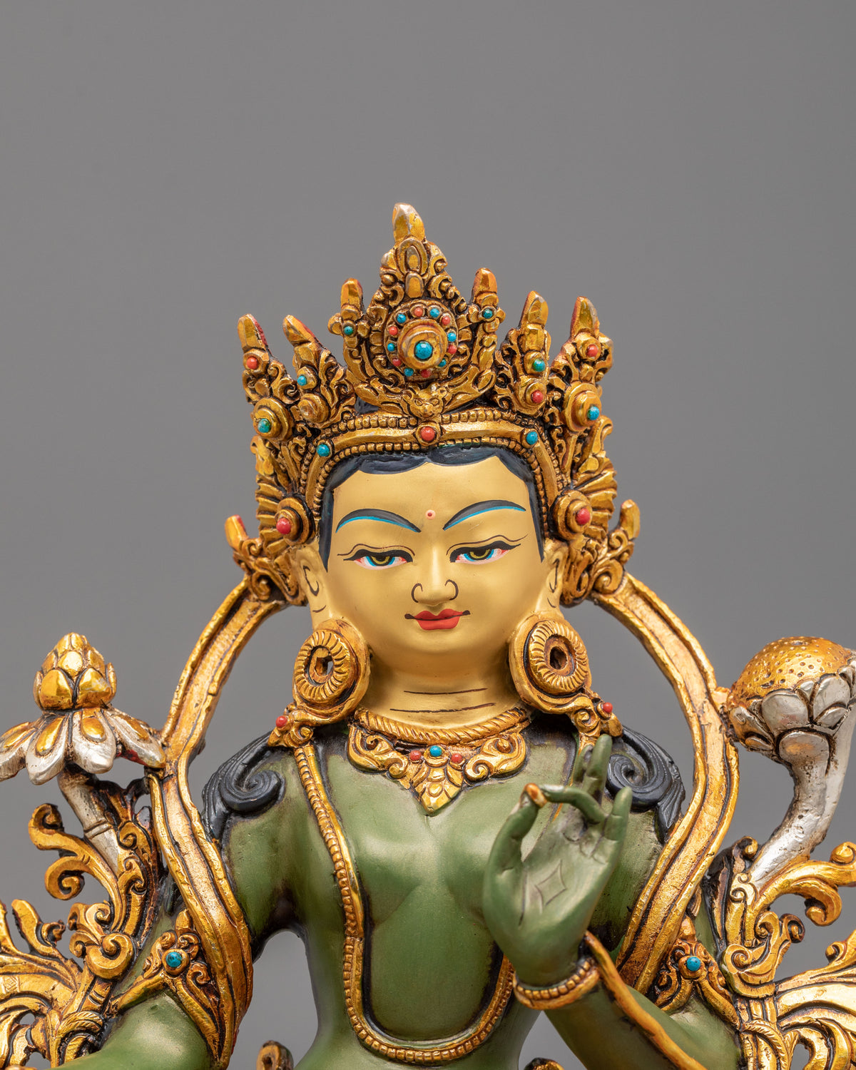 Green Tara Vajrayana Liberation Sculpture | Himalayan Buddhist Shrine Art