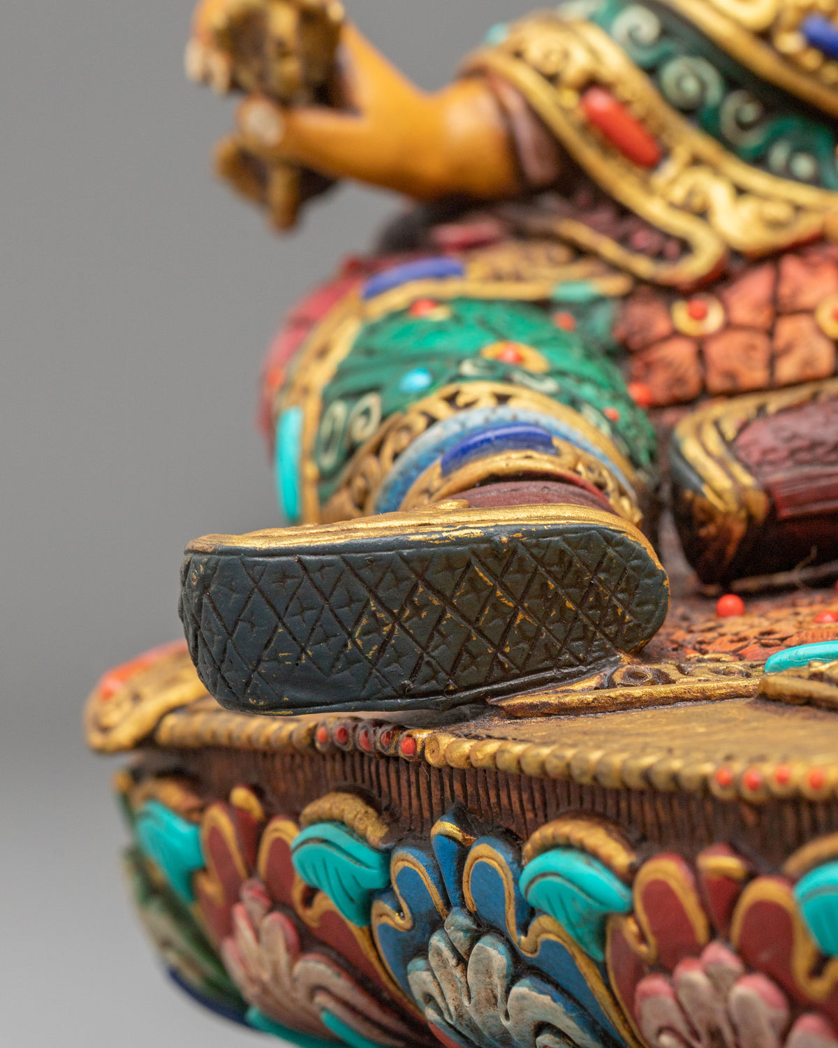 Handmade Tibetan Statue of Guru Rinpoche Sculpture: 24K Gold Gilded