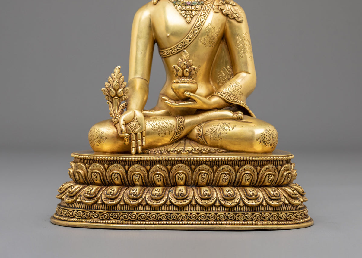 Medicine Buddha Healing Nectar Sculpture | 24K Gold Gilded Buddhist Artwork