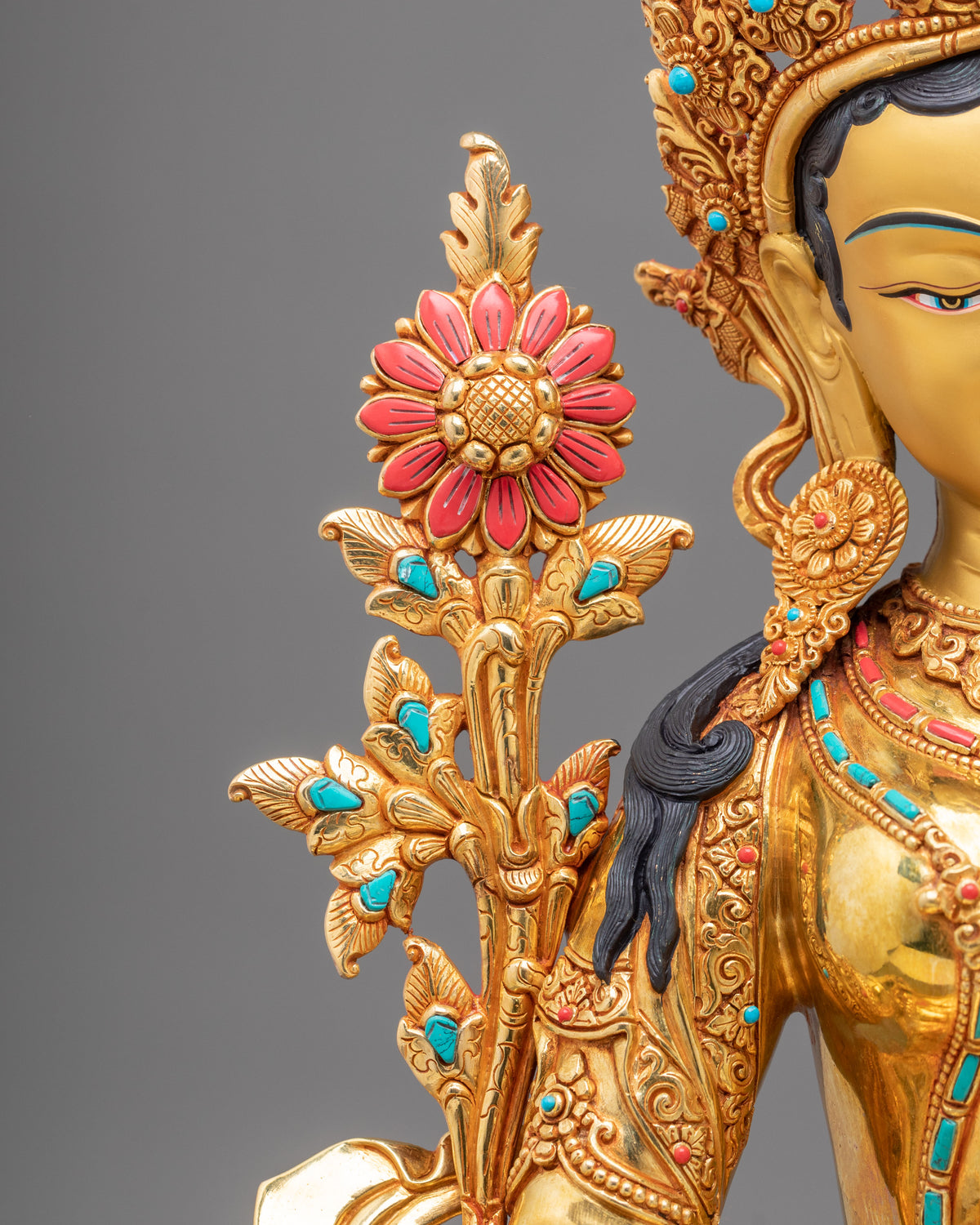 White Tara Fire Gold Coated Statue | Buddhist Shrine