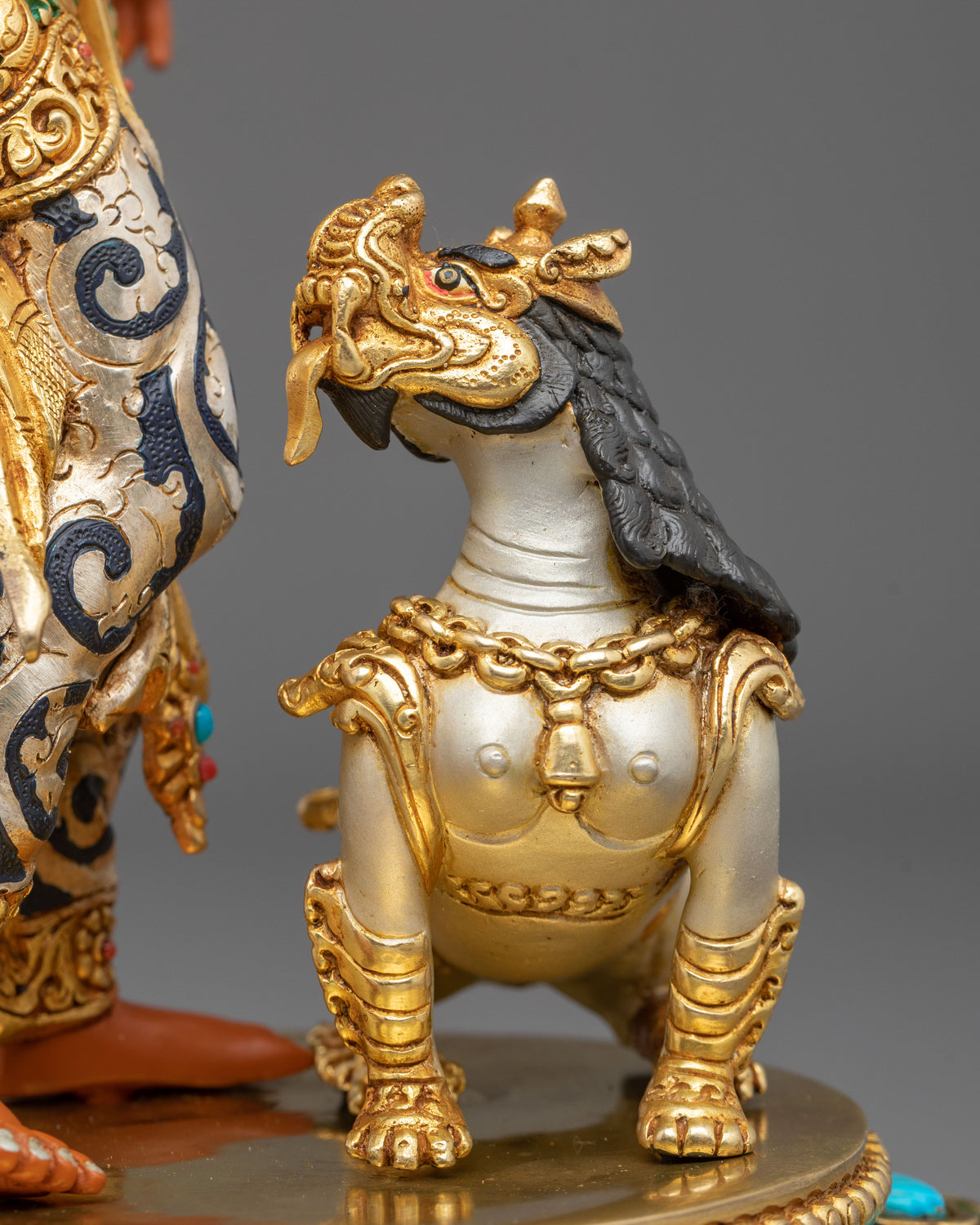 Manjushri Hand Carved Sacred Sculpture with 24K Gold Gilding