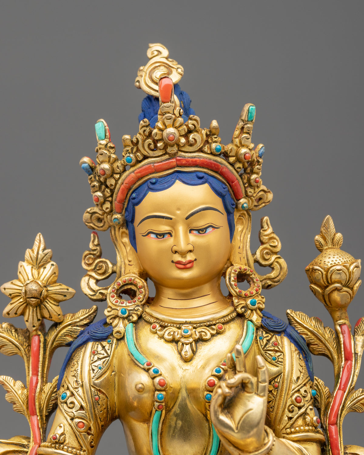 Green Tara Handmade Statue with 24K Fire Gold Gliding