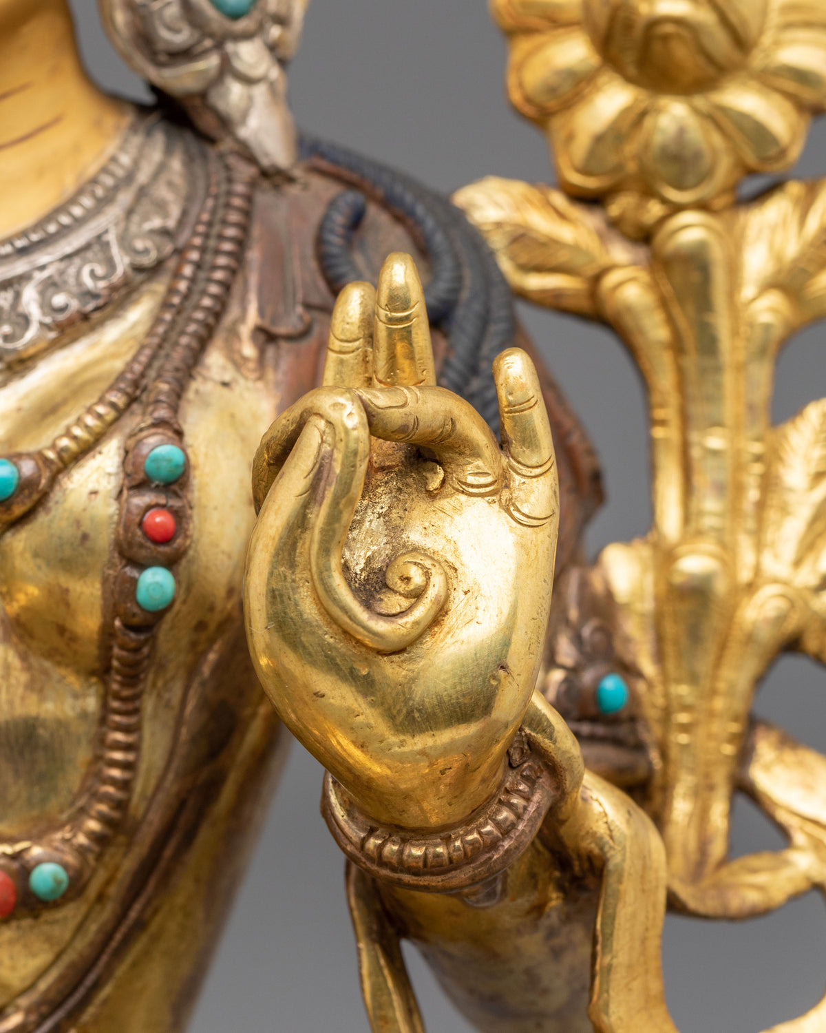 Tibetan Figurine of Goddess Green Tara | 24K Gold Gilded Buddhist Statue