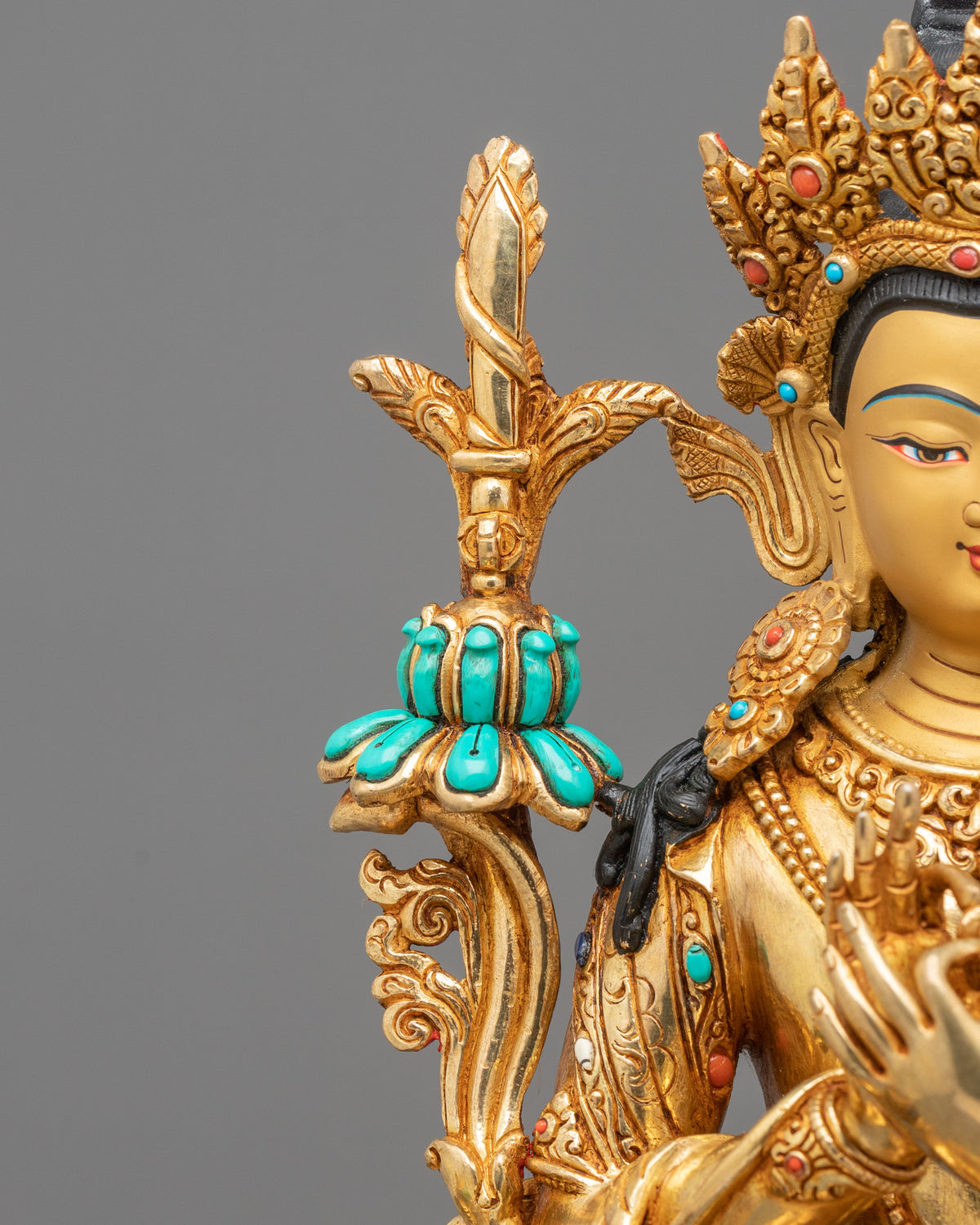 Tikshna Manjushri 24K Gold Gilded Sculpture | Traditional Buddhist Artwork of Sharp Wisdom