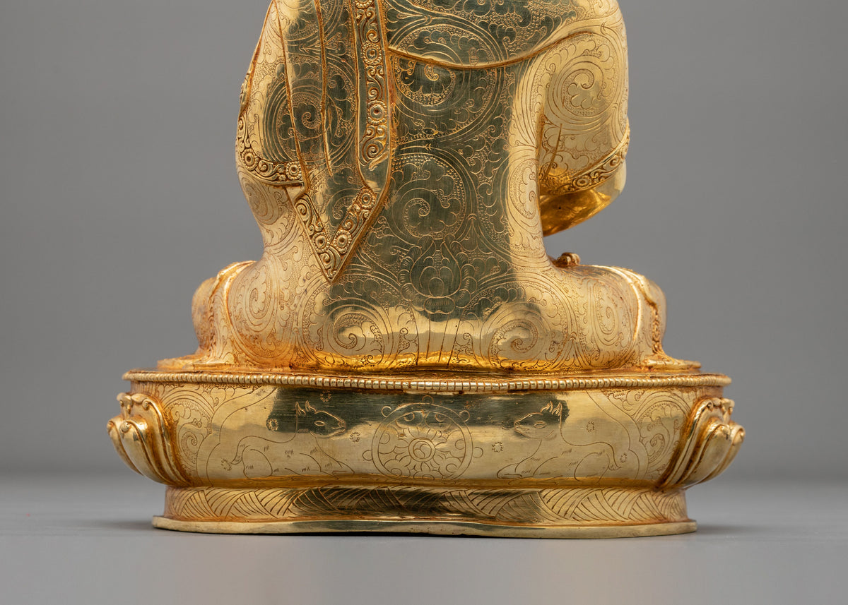 Amitabha Buddha Hand Carved Sculpture: 24K Gold Gilded Serenity