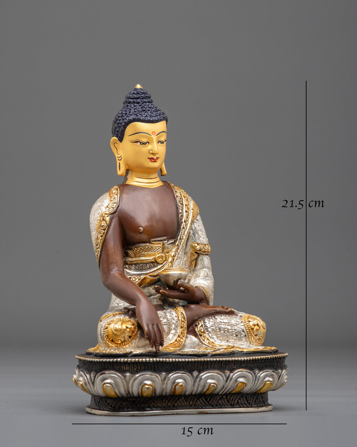 Shakyamuni Buddha Oxidized Statue with Silver Plating