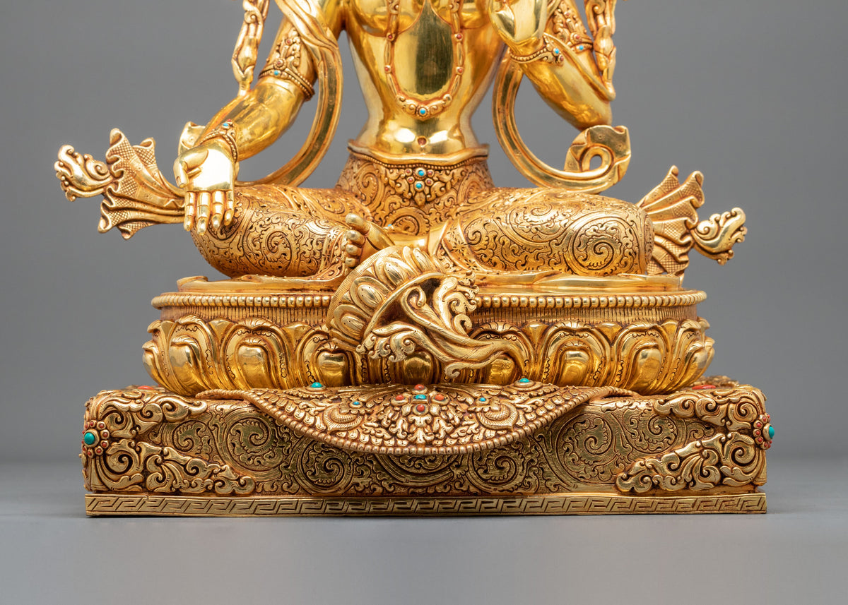 Green Tara Statue: 24K Gold Gilded Buddhist Sculpture