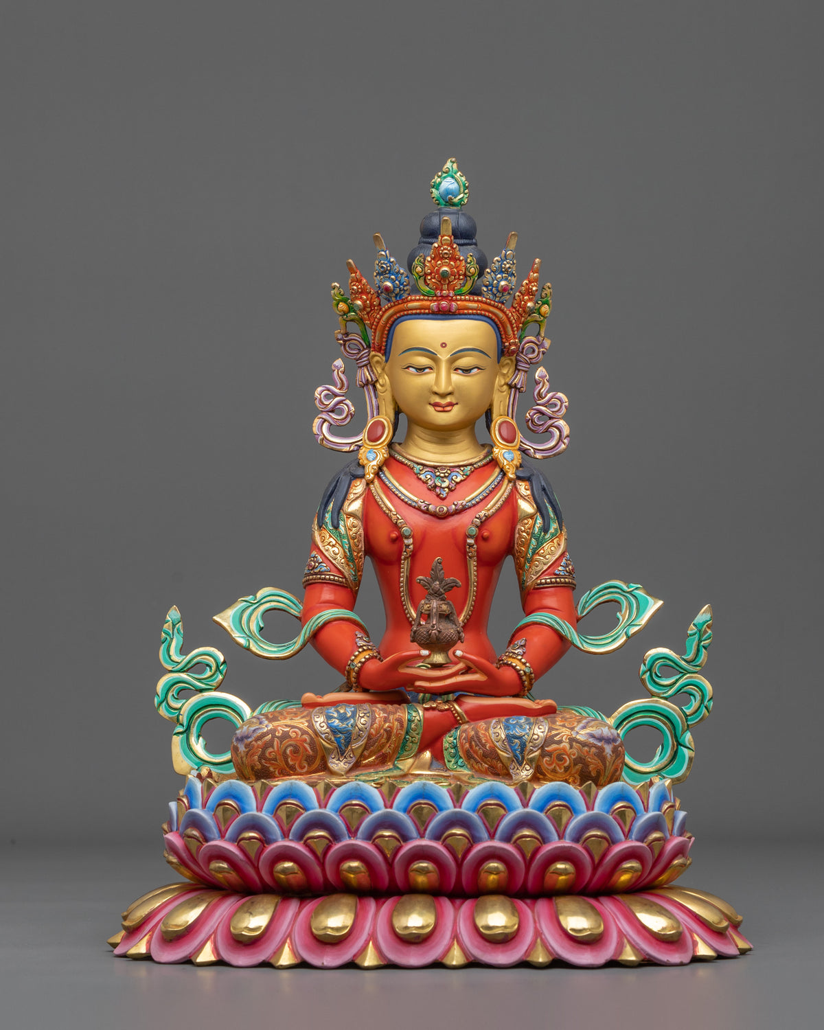 Amitayus Statue: 24K Gold Gilded Handmade Sculpture