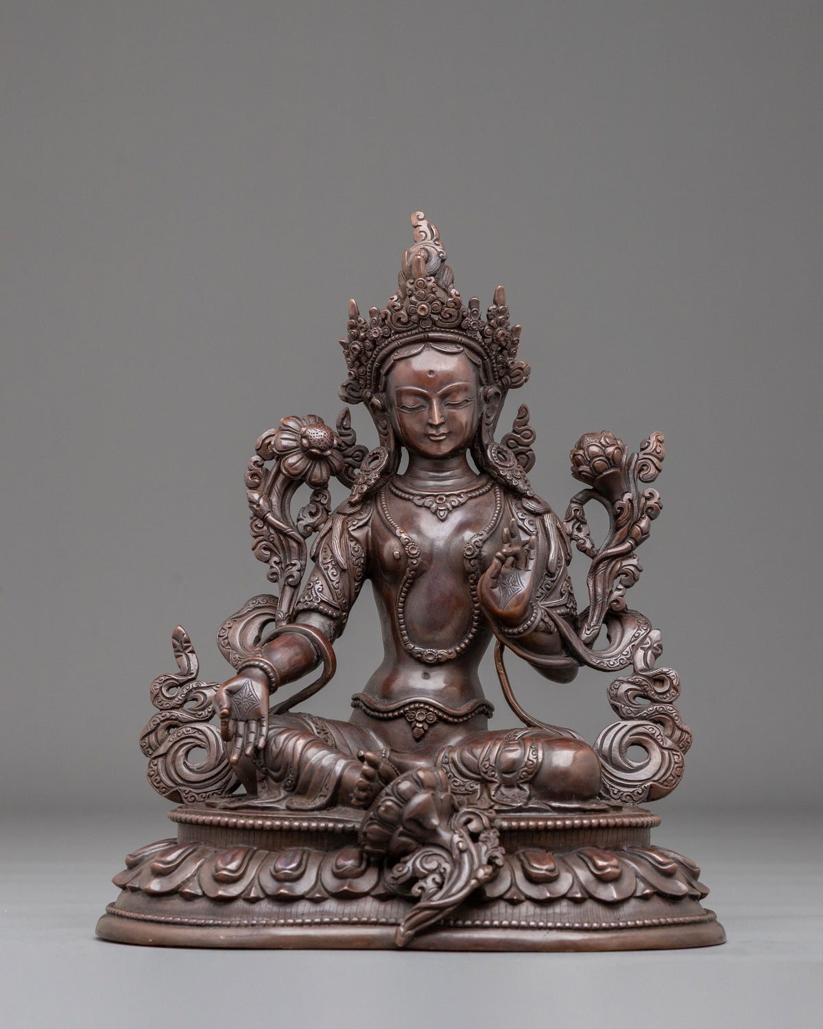 Green Tara Oxidized Figurine for Altar | Buddhist Deity of Compassion