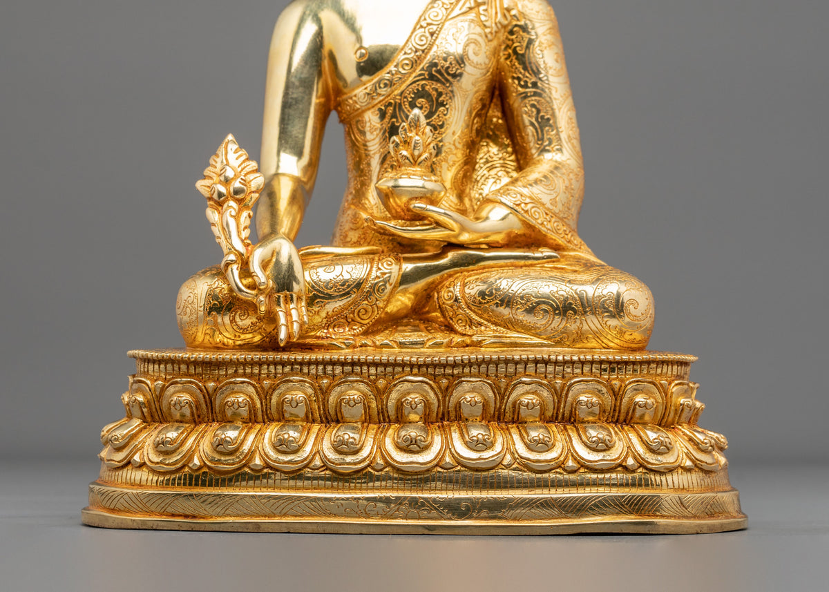 Medicine Buddha 24K Gold Gilded Copper Statue