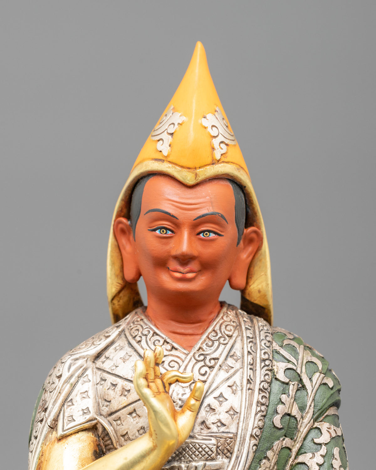 Handcrafted Gelug Lineage Statue of Tsongkhapa with Khedrup Je and Gyaltsab Je