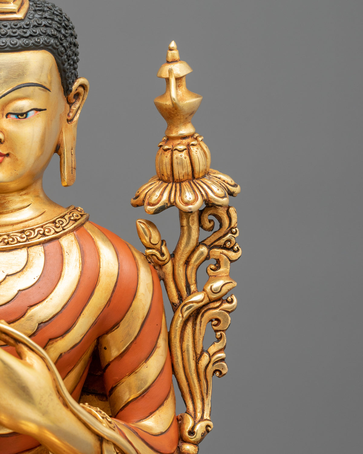 24K Gold Gilded Maitreya Buddha Copper Sculpture with Gemstones Inlays