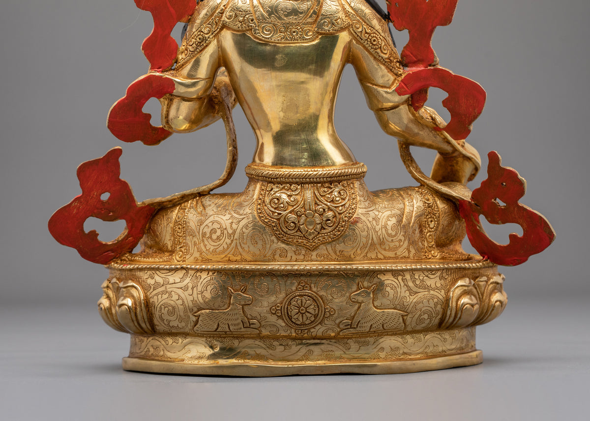 Goddess Green Tara Copper Sculpture | 24K Gold Gilded Buddhist Statue