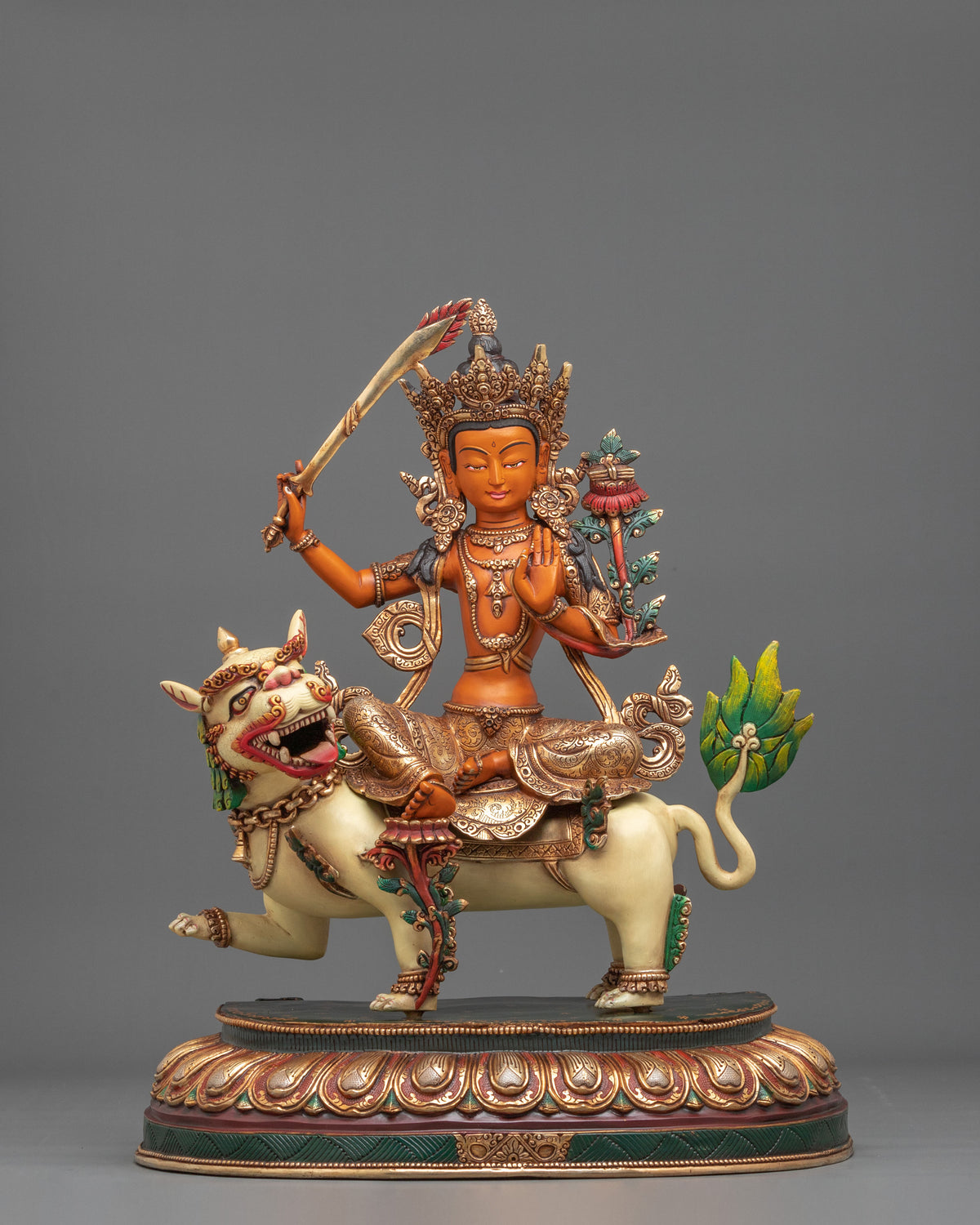Simhanada Manjushri Wisdom Bodhisattva Sculpture for Altar