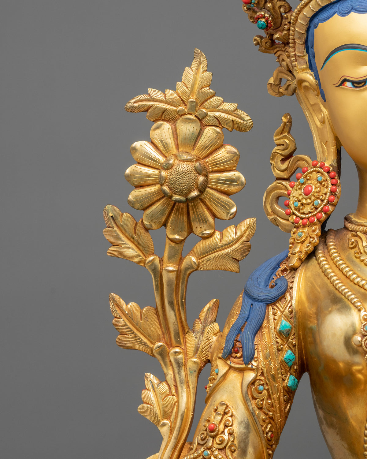 Green Tara 24K Fire Gold Gliding Statue | Buddhist Home Decoration