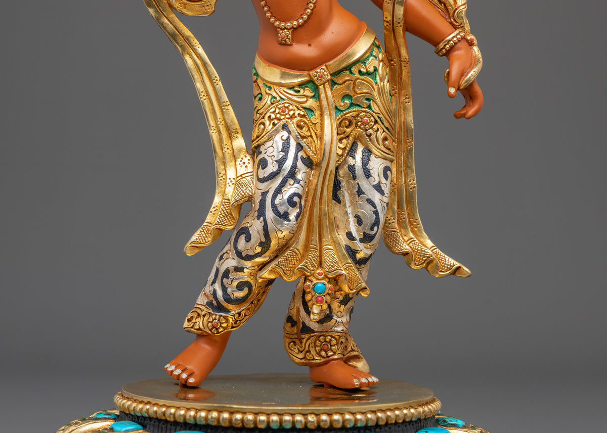 Manjushri Hand Carved Sacred Sculpture with 24K Gold Gilding