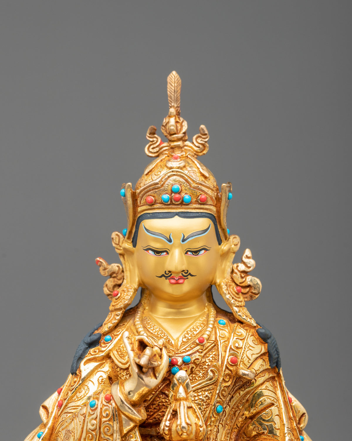 Radiant Gemstones Adorned Guru Tsokye Dorje Sculpture