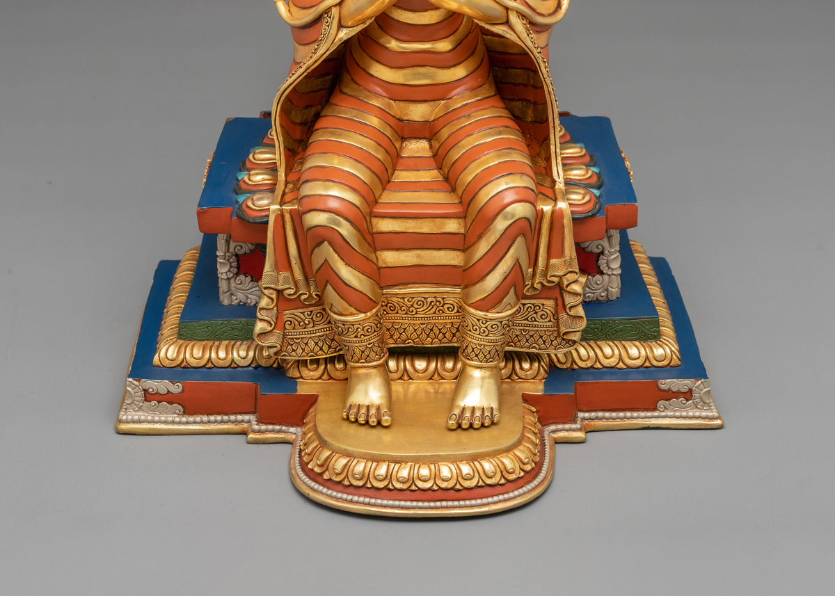 24K Gold Gilded Maitreya Buddha Copper Sculpture with Gemstones Inlays