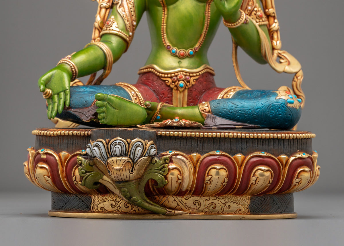 Green Tara Tibetan Buddhist Sculpture | Sacred Meditation Altar Sculpture