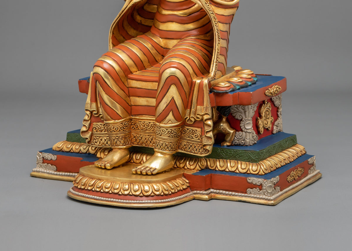 24K Gold Gilded Maitreya Buddha Copper Sculpture with Gemstones Inlays