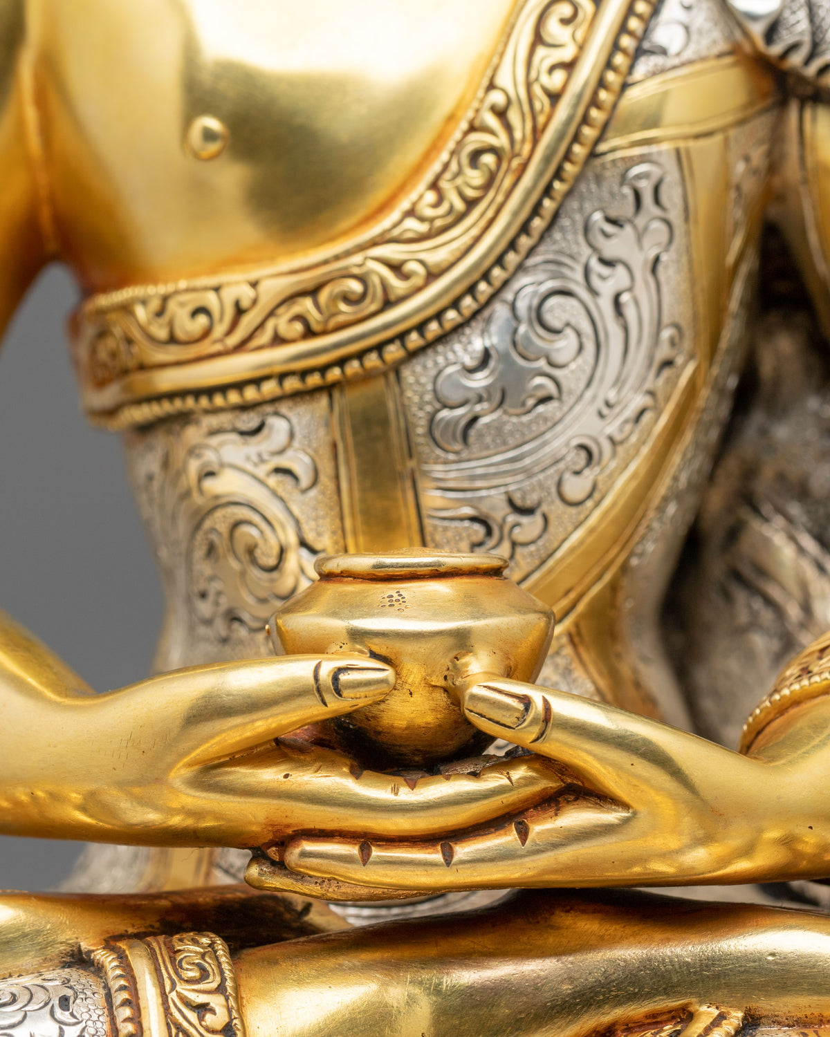 Amitabha Buddha:  24K Gold Gilded Copper Sculpture