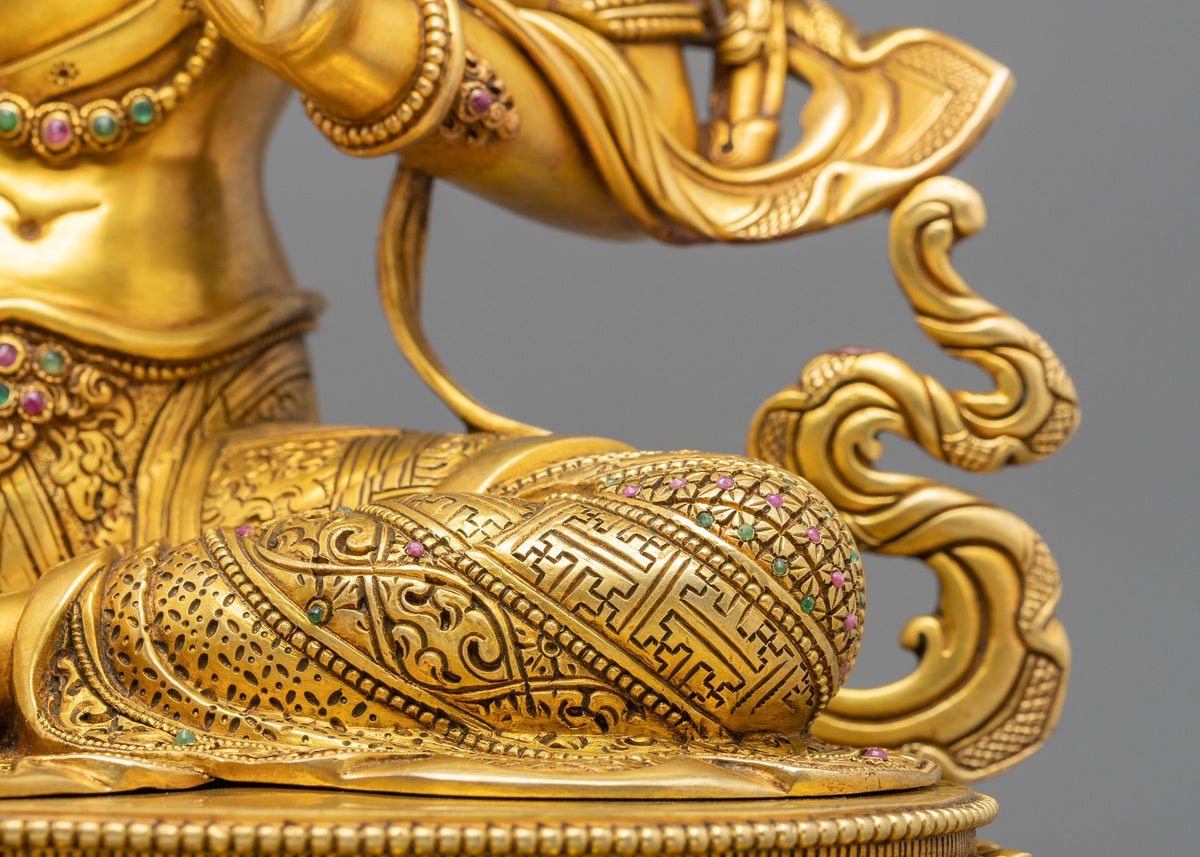 Gemstones Adorned Green Tara Sculpture | Home Decor