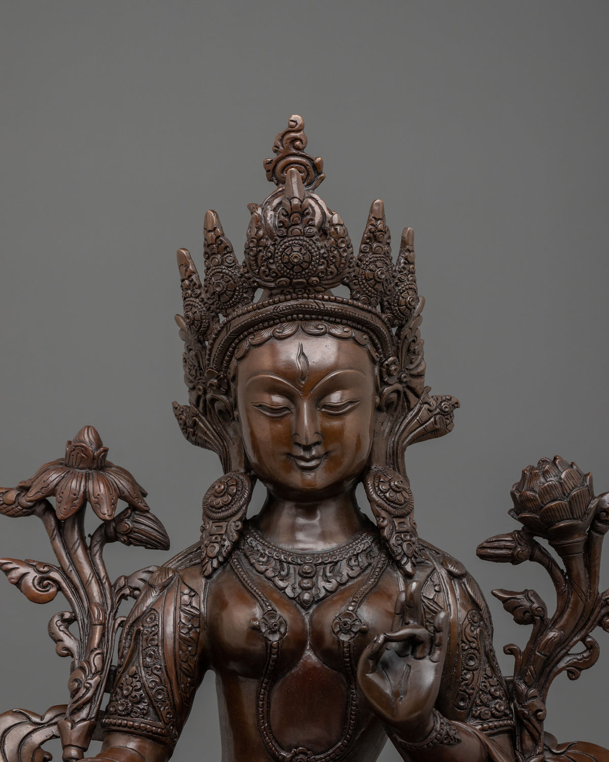 White Tara Oxidized Copper Sculpture for Altar Decor