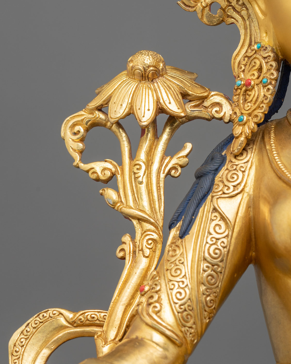 Tibetan Goddess Green Tara Golden Sculpture