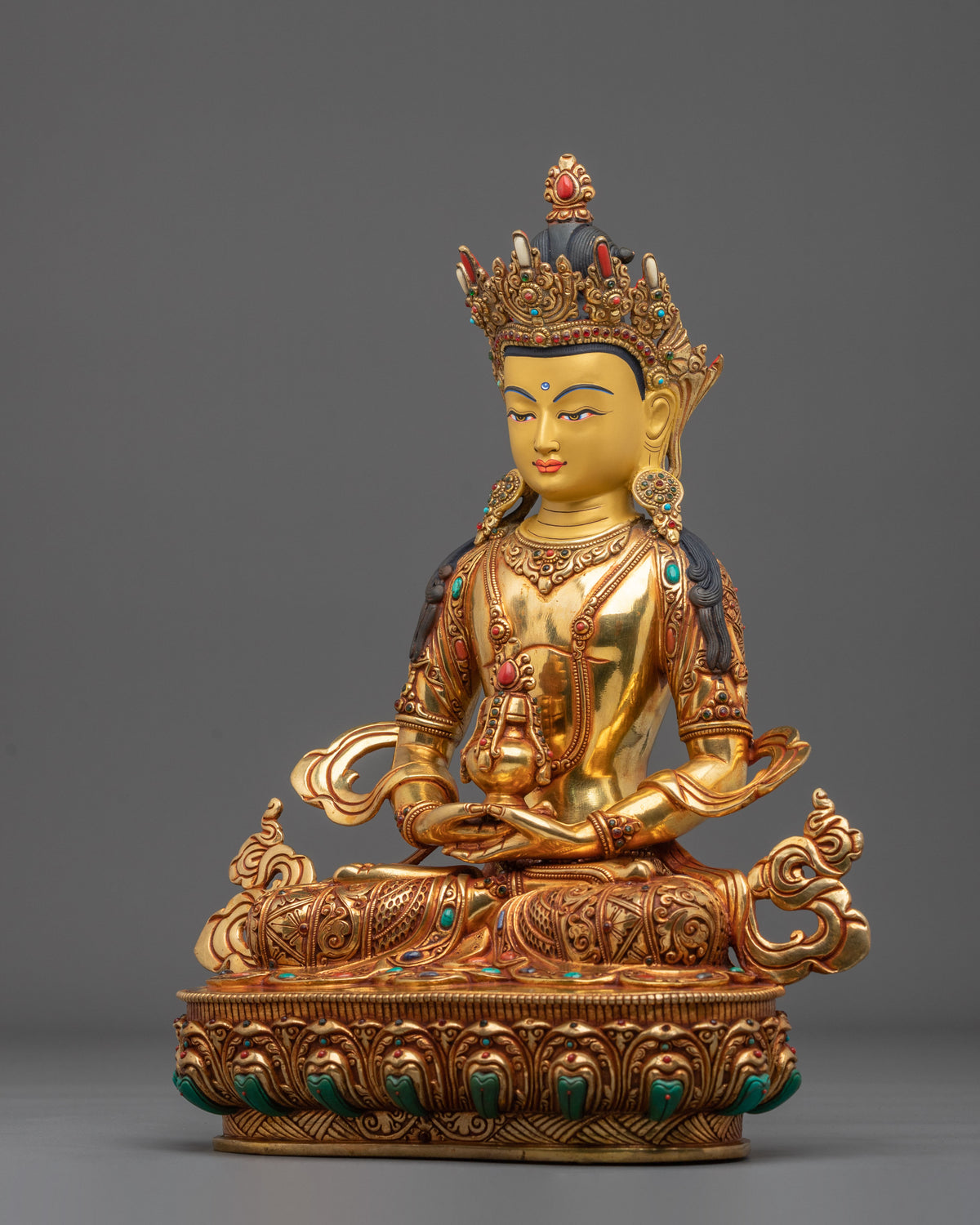 Amitayus 24k Gold Coated Sculpture | Buddha of Infinite Life and Longevity