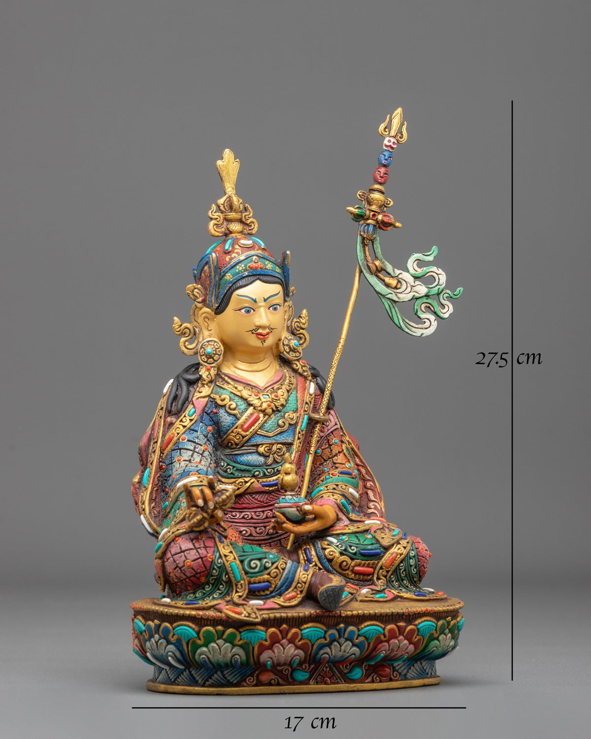 Handmade Tibetan Statue of Guru Rinpoche Sculpture: 24K Gold Gilded