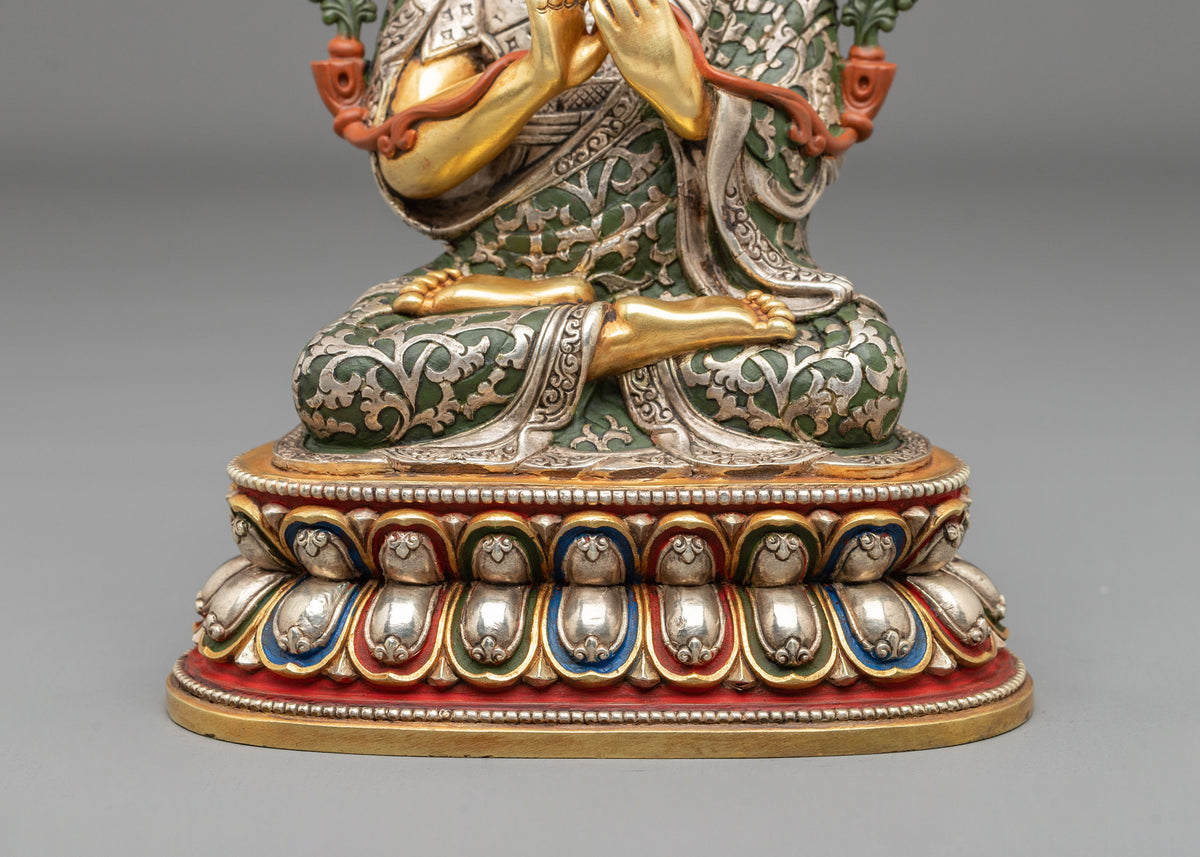 Handcrafted Gelug Lineage Statue of Tsongkhapa with Khedrup Je and Gyaltsab Je