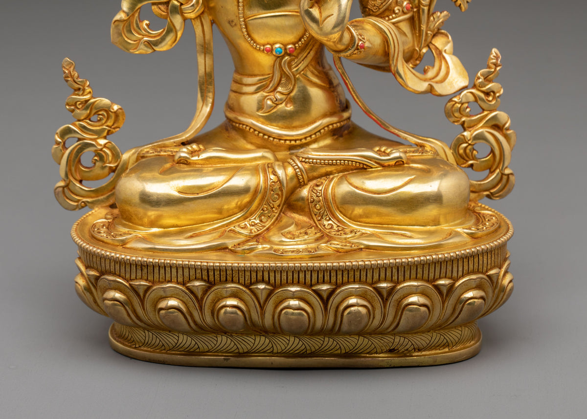 Manjushri Buddhist Wisdom Statue | 24K Gold Gilded Sculpture