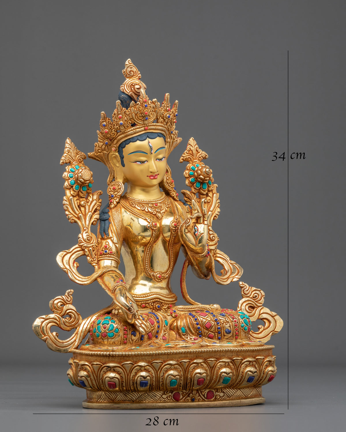 White Tara Gemstones Adorned Sculpture