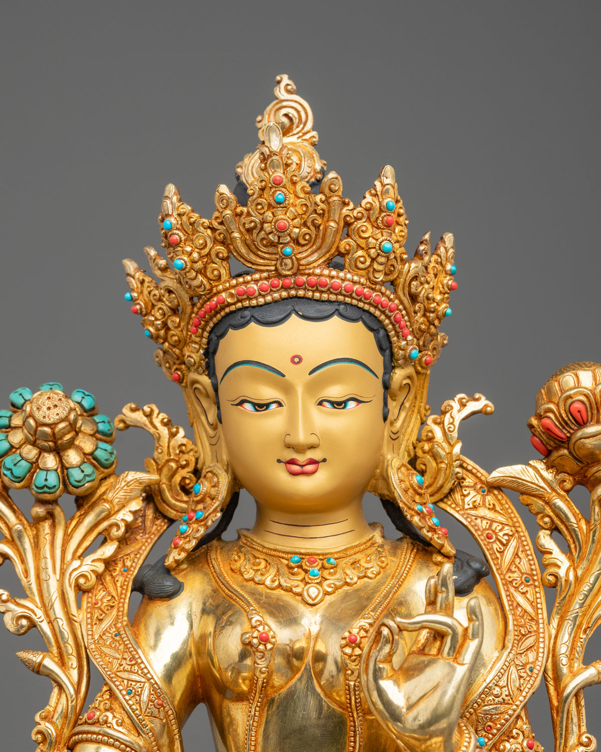24K Gold Coated Green Tara Sacred Sculpture | Goddess of Compassion